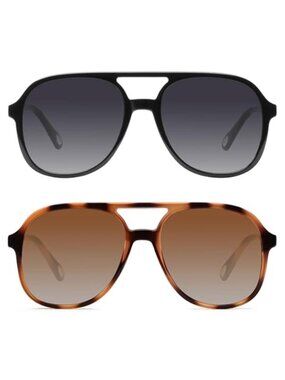 Retro Aviator Sunglasses Square Double Bridge Vintage UV400 Unisex Shades